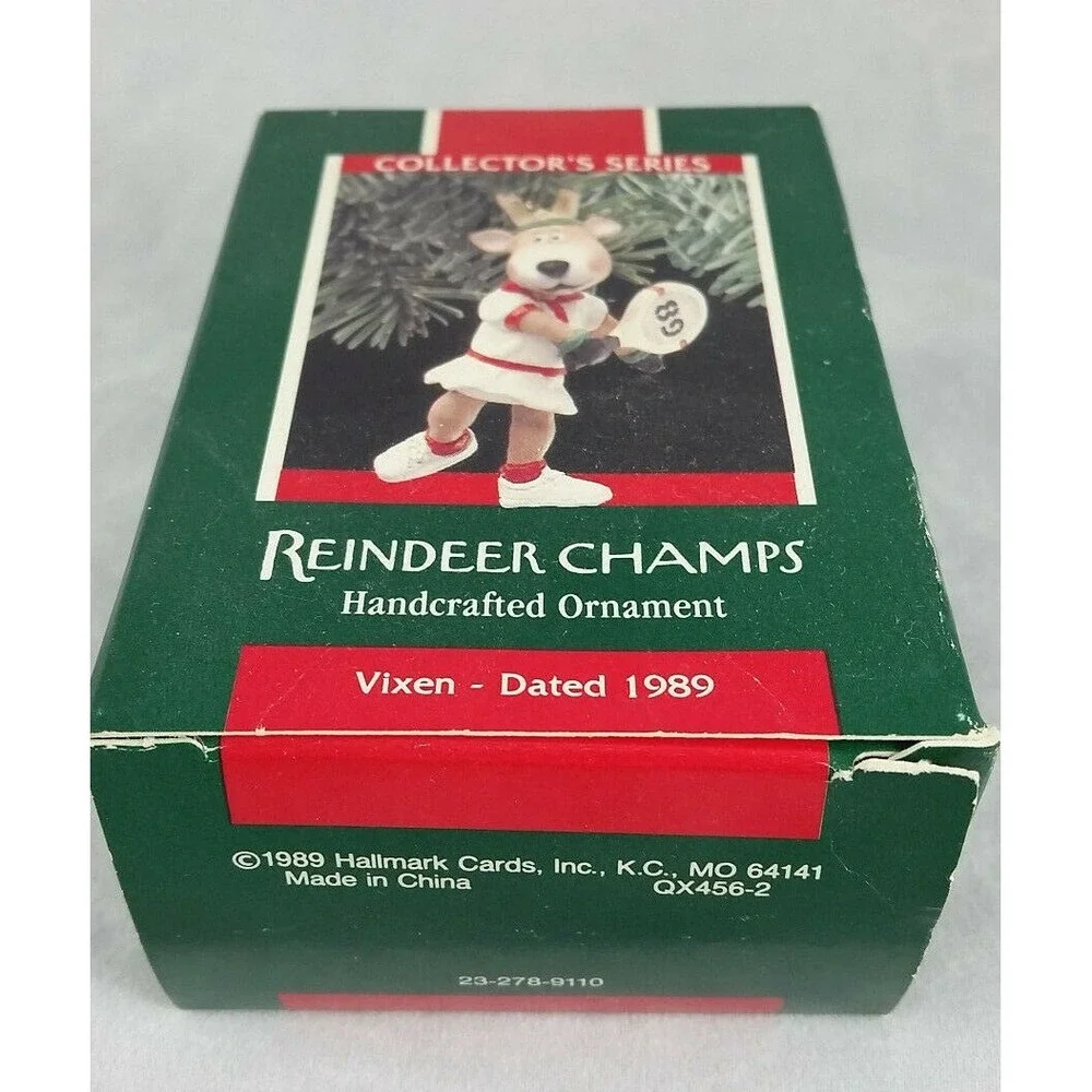 1989‎ Hallmark Keepsake Ornament Reindeer Champs Vixen Tennis Player Racket